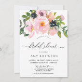 ネイビー&赤面ウォーターカラーフラワーズブライダルシャワー 招待状 (正面)