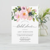 ネイビー&赤面ウォーターカラーフラワーズブライダルシャワー 招待状 (スタンド正面)
