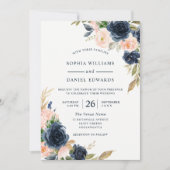 ネイビー&赤面エレガントオールシーズ結婚ンズ 招待状 (正面)