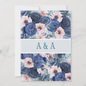 ネイビー&赤面ピンクウォーターカラー結婚式招待状 招待状 (裏面)