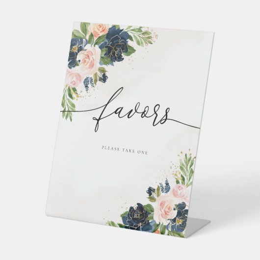 ネイビー&赤面ピンクフローラウィズサイン 台座サイン (正面)