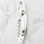 ネイビー&赤面ピンクフローラウェイターのコルク ソムリエナイフ (正面)