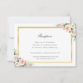 ネイビー&赤面ピンクフローラウェディングレセプションカード 出欠カード (正面)