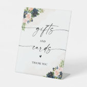 ネイビー&赤面ピンクフローラギフトとカードサイン 台座サイン (正面)