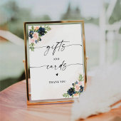 ネイビー&赤面ピンクフローラギフトとカードサイン 台座サイン