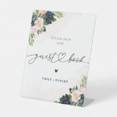 ネイビー&赤面ピンクフローラゲストブックサイン 台座サイン (正面)