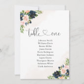 ネイビー&赤面ピンクフローラテーブル座席表カード (正面)