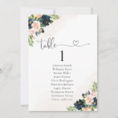 ネイビー&赤面ピンクフローラテーブル座席表カード (正面)