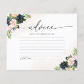 ネイビー&赤面ピンクフローラブライダルシャワーアドバイスカード (裏面)