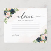 ネイビー&赤面ピンクフローラブライダルシャワーアドバイスカード (正面)