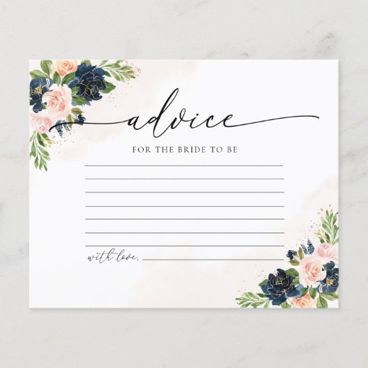 ネイビー&赤面ピンクフローラブライダルシャワーアドバイスカード (正面)