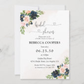 ネイビー&赤面ピンクフローラブライダルシャワー招待 招待状 (正面)