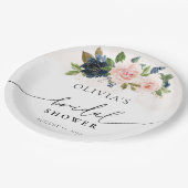 ネイビー&赤面ピンクフローラブライダルシャワー紙プレート ペーパープレート (アングル)