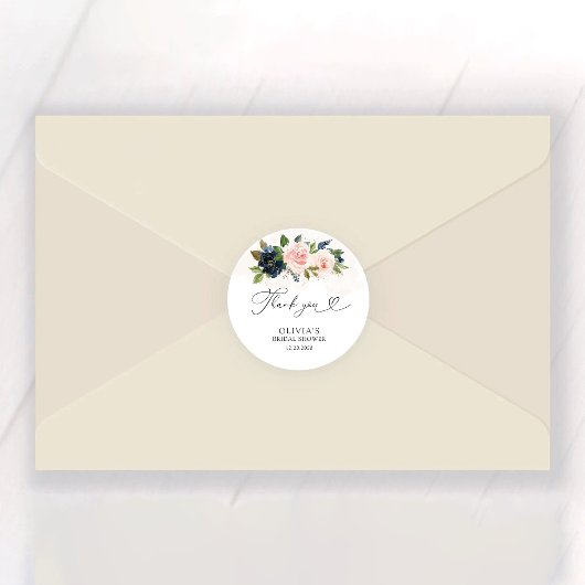 ネイビー&赤面ピンクフローラブライダルシャワー ラウンドシール