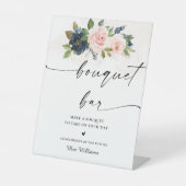 ネイビー&赤面ピンクフローラブーケバーサイン 台座サイン (正面)