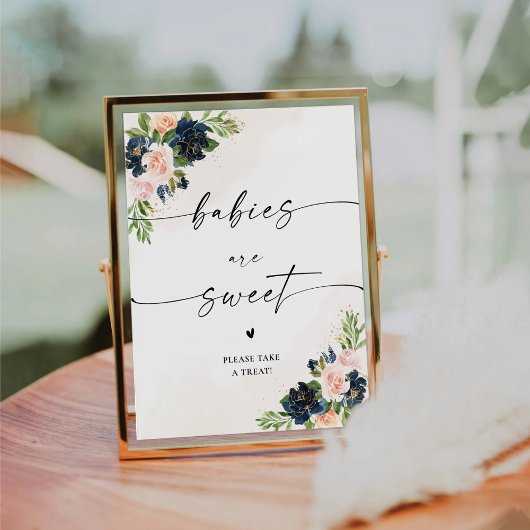 ネイビー&赤面ピンクフローラベビーは甘いサイン 台座サイン