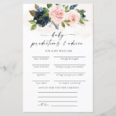 ネイビー&赤面ピンクフローラベビー予測カード (正面)