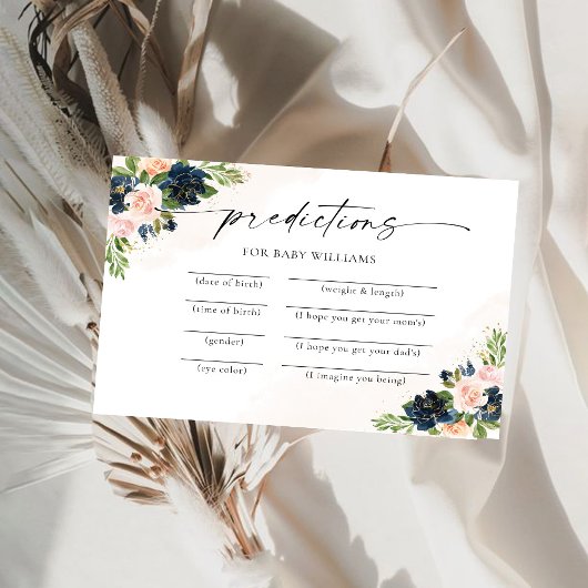 ネイビー&赤面ピンクフローラベビー予測カード 招待状