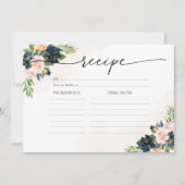 ネイビー&赤面ピンクフローララージレシピカード 招待状 (正面)