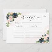ネイビー&赤面ピンクフローララージレシピカード 招待状 (裏面)