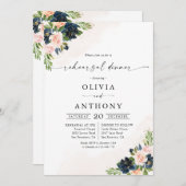 ネイビー&赤面ピンクフローラリハーサルディナー 招待状 (正面/裏面)