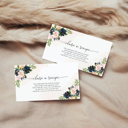 ネイビー&赤面ピンクフローラレシピリクエストカード エンクロージャーカード