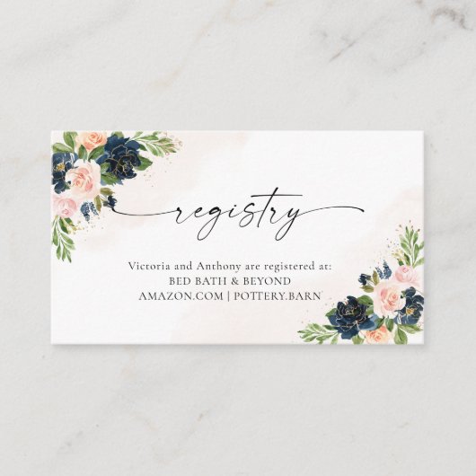 ネイビー&赤面ピンクフローラレジストリエンクロージャカード エンクロージャーカード (正面)