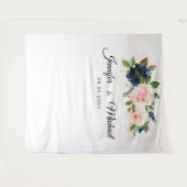 ネイビー&赤面ピンクフローラ結婚のセレモニー背景 タペストリー (正面(横))