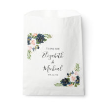 ネイビー&赤面ピンクフローラ結婚式の引き出物バッグ