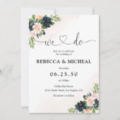 ネイビー&赤面ピンクフローラ結婚式招待状 招待状 (正面)