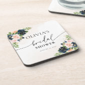 ネイビー&赤面ピンクフローラ飲料用コースター コースター (左側)