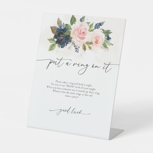 ネイビー&赤面ピンクフローラItサインにリングや輪を置く 台座サイン (正面)