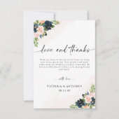 ネイビー&赤面ピンク結婚フローラのサンキューカード サンキューカード (正面)