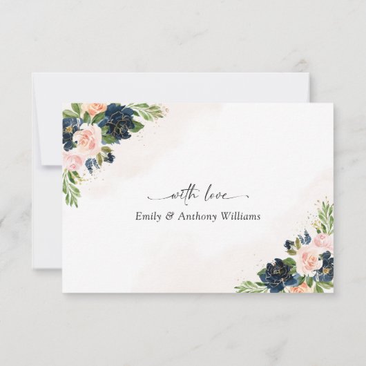 ネイビー&赤面ピンク結婚フローラのサンキューカード サンキューカード (裏面)