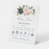 ネイビー&赤面ピンク結婚フローラのタイムライン記号 台座サイン (正面)