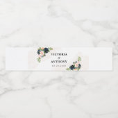 ネイビー&赤面ピンク結婚フローラ ペットボトルラベル (シングルラベル)