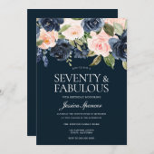 ネイビー&赤面フラワーズ70thバースデーパーティー 招待状 (正面/裏面)