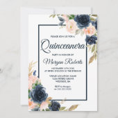 ネイビー&赤面フローラエレガントキンセアニェラパーティー 招待状 (正面)