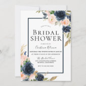 ネイビー&赤面フローラエレガントブライダルシャワー 招待状 (正面)