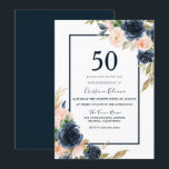 ネイビー&赤面フローラエレガント50thバースデーパーティー 招待状<br><div class="desc">ネイビー&赤面フローラエレガント50th Birthday Party Invitationニッチとネストストアのマッチングコレクションを参照</div>