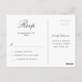 ネイビー&赤面フローラシルバーフレーム結婚式RSVP ポストカード (裏面)