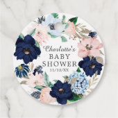 ネイビー&赤面フローラベビーシャワーお気に入りギフトラベル フェイバータグ (裏面)