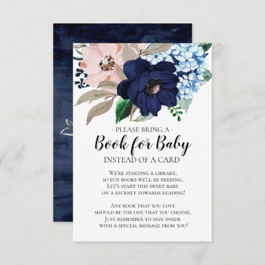 ネイビー&赤面フローラベビーシャワーベビー本 エンクロージャーカード (正面/裏面)