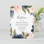 ネイビー&赤面フローラリースボーイズバプテスマ 招待状 (スタンド正面)