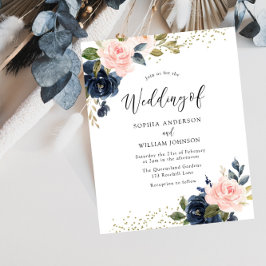 ネイビー&赤面フローラ予算結婚式招待状