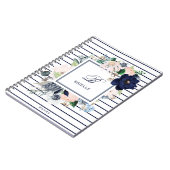 ネイビー·赤面フローラ|名前とモノグラム ノートブック (左側)