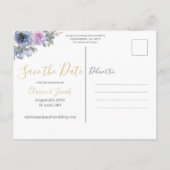 ネイビー&赤面水色フローラ写真の保存日付 インビテーションポストカード (裏面)