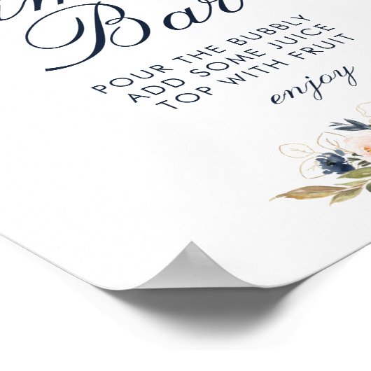 ネイビー&赤面花ブライダルシャワーミモサバー標識 ポスター (角)