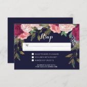 ネイビー・返信カード・結婚式・バーガンディ・花 出欠カード (正面/裏面)