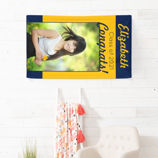 ネイビー&金ゴールドおめでとうワンフォト卒業パーティー 横断幕 (インサイチュ)